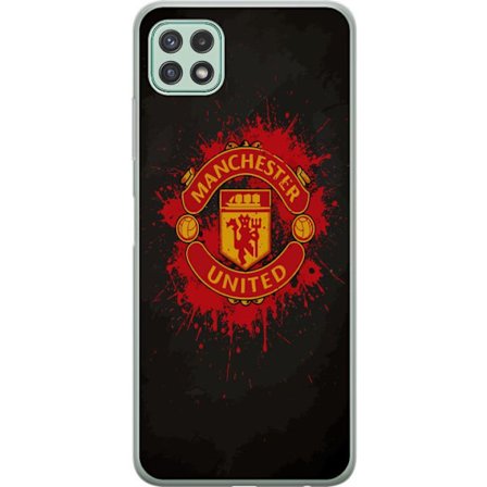 Kompatibelt Mobildeksel til Samsung Samsung Galaxy A22 5G Manchester United logo i rød og gul farge med røff sportslig bakgrunn