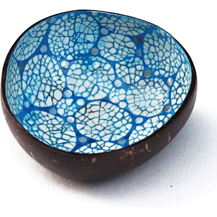 Naturlig Kokosskål Inlagd med Pärlemor Skål Nyckelskål för Hallbord Godisbehållare (Blå)
