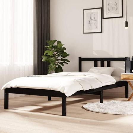 Vidaxl Sängram Svart Massivt Trä 90x190 Cm 3ft Svart