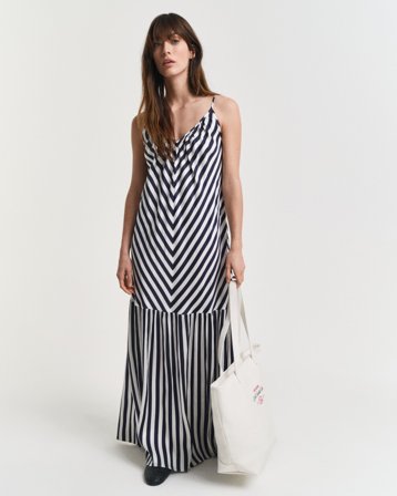 GANT Damen Chevron Maxikleid mit Streifen (34)