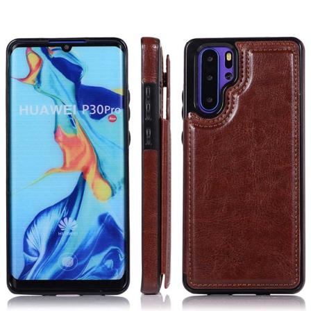 Stilsäkert Skyddande Skal med Kortfack - Huawei P30 Pro Brun