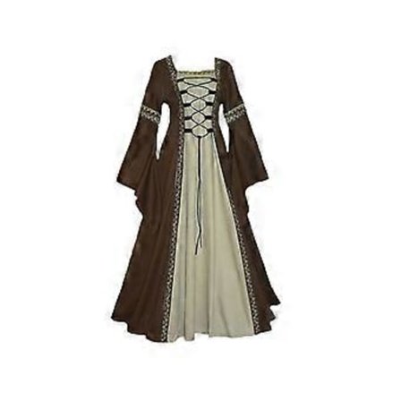 Kvinder Middelalder Retro Hof Prinsesse Cosplay Kostume Lang Kjole Elegant Heks (S Khaki)