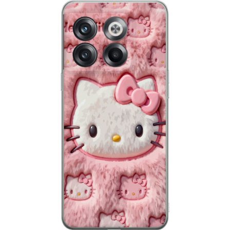 Kompatibelt Mobildeksel til OnePlus 10T Hello Kitty rosa fluffy bakgrunn med ikoniskt ansikt og kawaii-estetikk