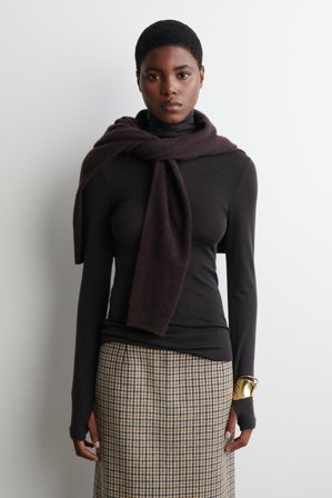 COS Women's Merino Wool High Neck Top in Brown