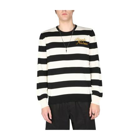 Alexander McQueen, Sweater With Embroidered Logo Wit, Heren, Maat:M,gestreept