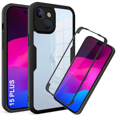 Coque 360 - Fuld beskyttelse - til iPhone 15 Plus - Anti-ridser - Sort - TPU og hård PC