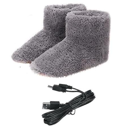 Vintervarme snøstøvler Usb-varmer Fotsko Plysj Varme Elektriske tøfler Føtter Oppvarmet Vaskbare Sko Pink35-39 Grå 39-43 39 43 men shoes