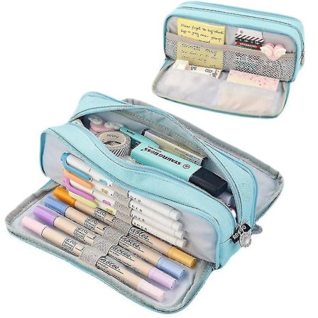 Stort pennal med stor kapasitet, 3 rom, glidelås, pennveske for tenåringsgutter, jenter, skoleelever [DB]