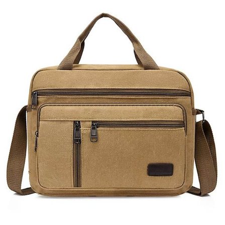 Skuldertaske med høj kapacitet i enkel version af lærred Casual Business-taske til mænd (én størrelse, kaki)
