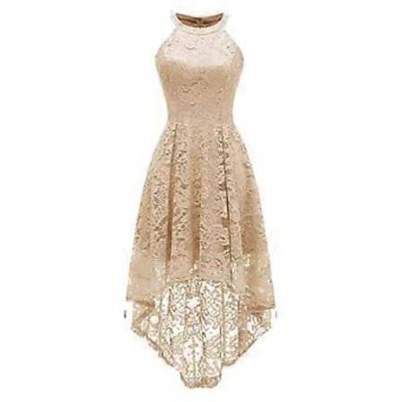 Dame Kjole Aften Bryllup Blonde Ærmeløs Midi Kjole Cocktail Aftenfest Kjole (L Chapmagne)