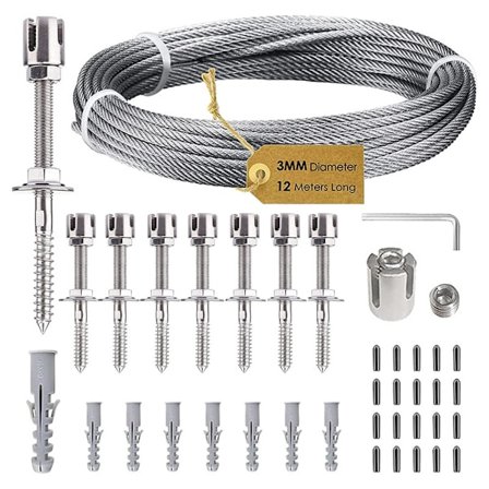 Wire espalier til klatreplanter udendørs, væg wire espalier sæt med 1/8in x 12M rustfrit stål kabel, til hegn og have DIY projekter