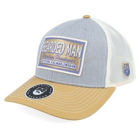 Bearded Man - Grå trucker Caps - Logo Khaki/Navy Heather Grey/Birch/Amber Gold @ Hatstore