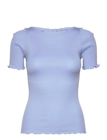 Silk Boat Neck T-Shirt Blue Rosemunde