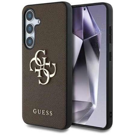 Guess Grained Big 4G Logo Small Classic Logo etui for Samsung Galaxy S25 brun