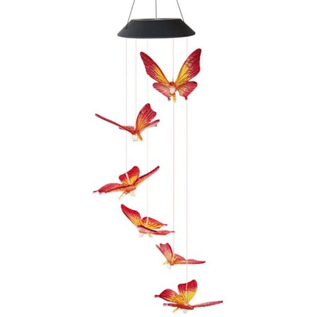 Lönnlöv Röd Målad Fjäril (6st Färgväxlande LampPärlor) Solcells LED-lampor för Trädgårdar, Gräsmattor, Vägar