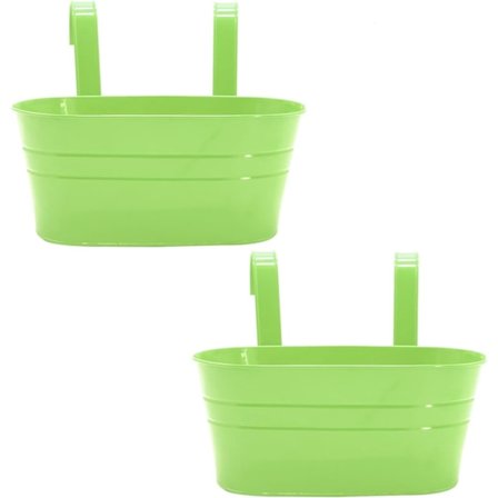 2 stk. Metal Jern Hængende Blomsterpotte, Oval Gelænder Plantekasse Hegn Have Balkon Plantekasse Hængende Plantepot Metal Spand Blomsterholdere, 