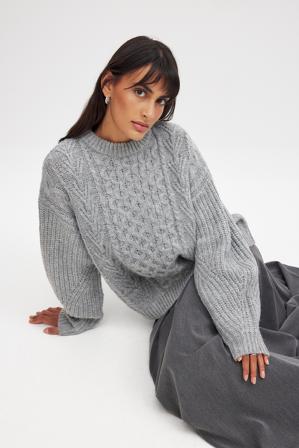 NA-KD Pull en maille torsadée - Tricot épais - Gris - XL (EU 46)