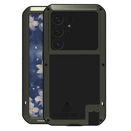 LOVE MEI Kompatibel med Samsung Galaxy S25 Ultra Deksel Herdet Glass Skjermbeskytter Metall + Silikon Telefondeksel