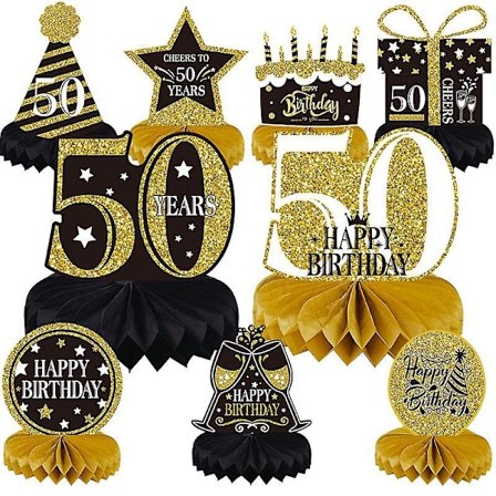 Black Gold Age Birthday Themed Desktop Honeycomb Birthday Party Decoration Supplies Ornaments
