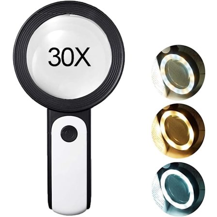 30X Forstørrelsesglas med 18 LED-lys, Læseforstørrelsesglas med Lys til Læsning, Urmager, Hobby, Håndværk, Mønter, Frimærker, Smykker