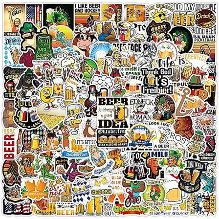 GHYT Øl-klistermærker - 100 stk. Oktoberfest-klistermærker Vinyl Vandtætte klistermærker til voksne til Journaling Vandflaske Laptop-dekoration