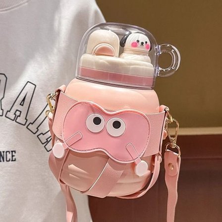 Søt tegneserie termoskopp, stor kapasitet og bærbar, utendørs termoskopp med stor mage rosa hund