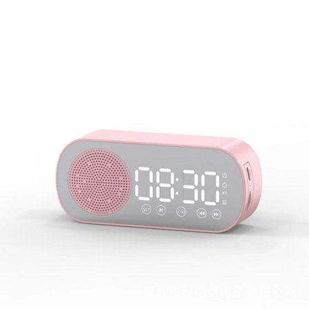 Multifunktionell Smart FM Radio Bluetooth Högtalare Väckarklocka Spegelklocka (Rosa)
