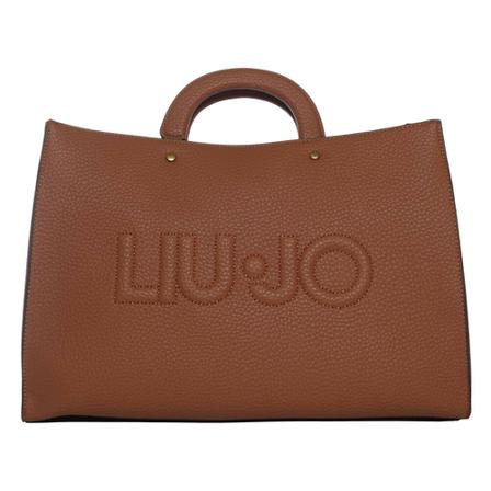 Liu Jo, Shopping Bag with Embroidered Logo Bruin, Dames, Maat:ONE Size,Polyurethaan