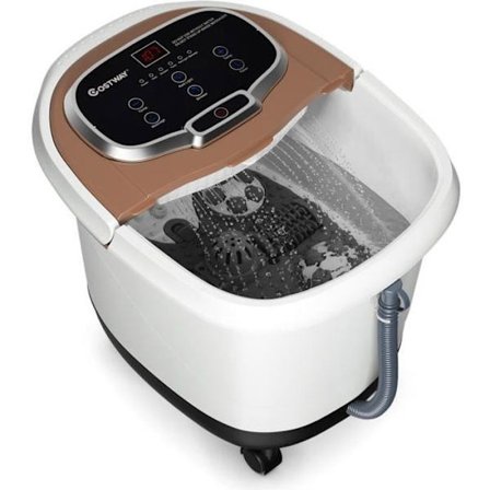 COSTWAY jalkakylpy 15L LED-näytöllä, 6 hierontarullaa, automaattinen lämpö 35-48? Suihkutoiminto ja punainen valo, kahvi