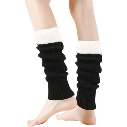 Varme strikkede vintersokker til damer og piger - Strikkede uldhæklede støvlesokker - Strikkede lag-på-lag benvarmere - Sort