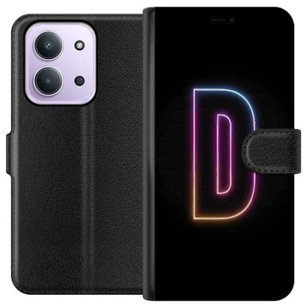 Kompatibel Tegnebogsetui til Xiaomi Xiaomi Redmi 15C Minimalistisk neonbogstav D i farveskiftende lys mod sort baggrund i moderne digital design