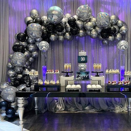 Sort og sølv ballonbue guirlande sæt, 139 stykker 4d disco aluminiumsfolie ballon sølv metal ba