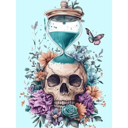 Hodeskalle og timeglass 5D diamantkunst, diamantmaling for voksne nybegynnere 30x40cm