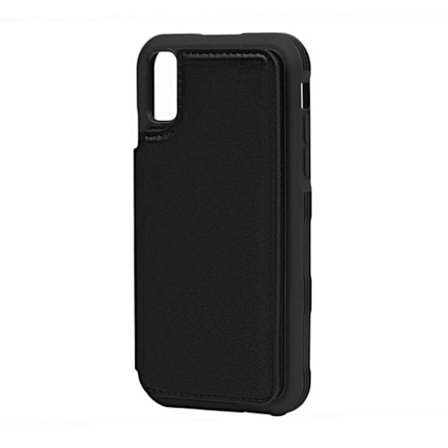 PU Leather Back Flip Kickstand Card Case Black For iPhone XR