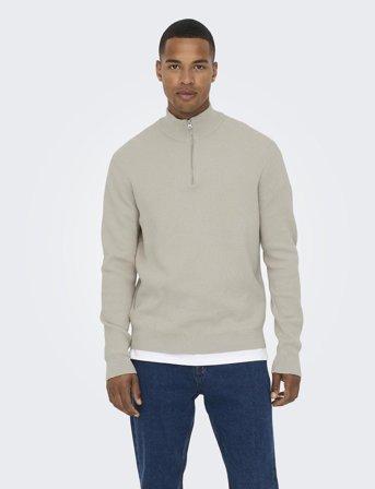 ONLY & SONS Onsphil Reg 12 Struc Half Zip Knit Noos - Cream - XL