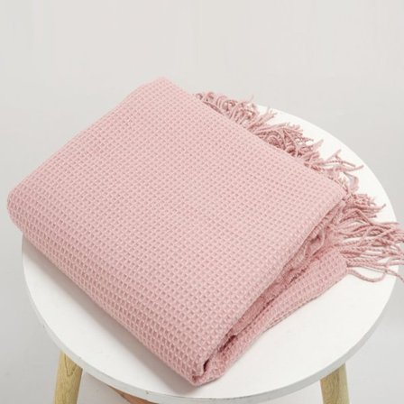 Resirkulert bomulls-waffle pledd for stol, sofa, lenestol, blush rosa (130 x 170 cm)