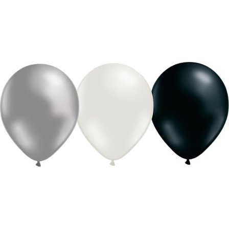 Ballonger 24-pack: Silver, Vit & Svart till Fest, Kalas, Student & Jubileum - Perfekt för Alla Tillställningar