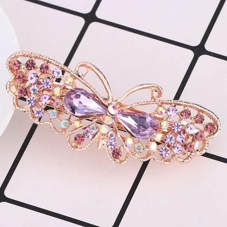 Små luksuriøse sommerfugl-design hårspænder clips med rhinestones krystal piges hestehale hårspænde hårspænder tilbehør (lilla)