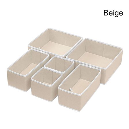 6 stk./sett Oppbevaringsboks for klær, skuff, BEIGE