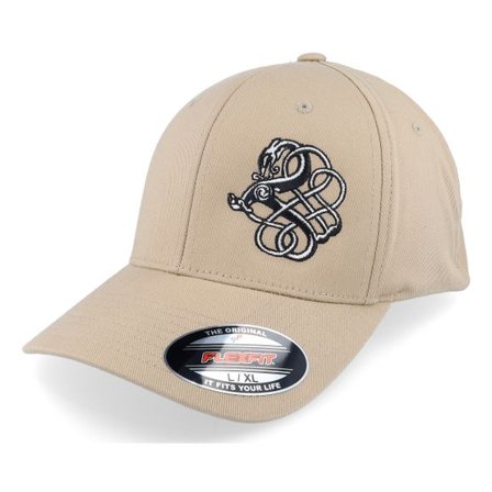 Vikings - Beige flexfit Keps - Viking Knot Worm Side Black White Khaki Flexfit @ Hatstore