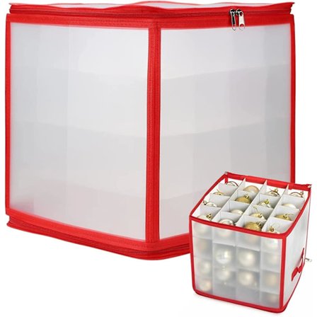 Förvaringslåda för julgranskulor, 64 fack Julgranskuleorganisatör Julbelysningslåda Dekorationsbehållare med dragkedjor (5-e-0)