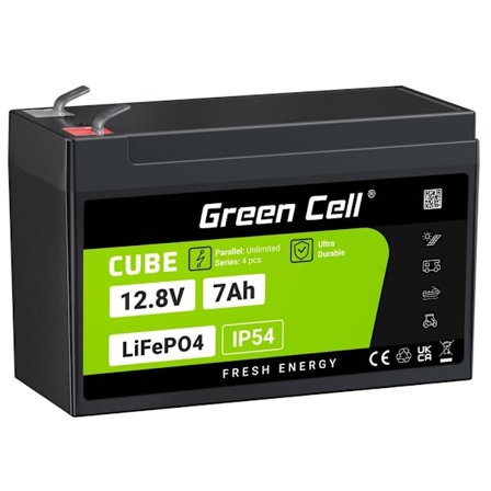 Green Cell CUBE 7Ah 12.8V LiFePO4 Battery for UPS & Monitoring