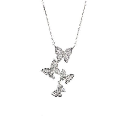 Lang sommerfuglhalskjede i sterlingsølv med zirkon, motesmykke for kvinner, sølv