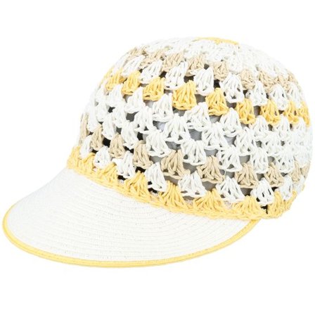 Seeberger - Gul adjustable Keps - Linen Paper Straw Peaked White/Yellow Fitted @ Hatstore