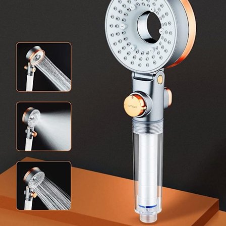 Vandsparende brusehoved, antikalk håndbruser med filter, brusehoved med højt tryk med 3