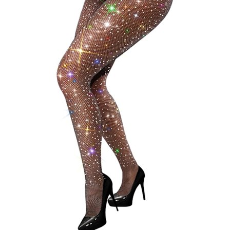 2025 Senaste Modell Extra Glittriga Holografiska Fisknätsstrumpbyxor Fisknätsstrumpor Strass Fisknätsstrumpbyxor för Kvinnor Svart One Size
