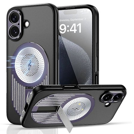 Skal till iPhone 16 med Ställ Silikon+PC Telefonskydd Grafen Värmeavledning - Svart