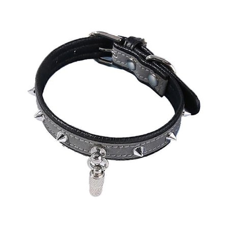 Läderkattkrage med nitar för små, medelstora och stora raser - Bästa presenten för husdjur - Nitar - Svart nyckelhänge