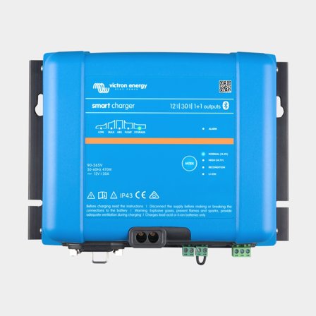 Battery Charger Victron Phoenix Smart IP43, 120 - 230 V, 12 V, 30 A / hour, with 2 outputs, for service bank + starter bank, without charging cable