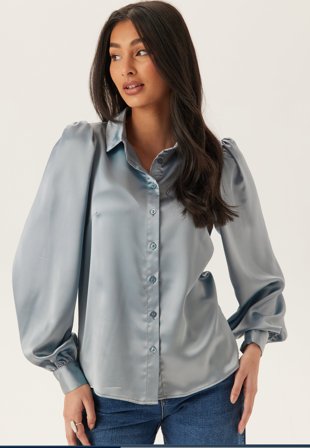 BUBBLEROOM-Puff Sleeve Satin Shirt-44
